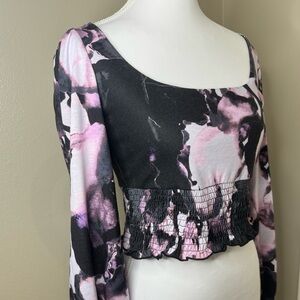 NWOT Topshop Purple and Black Long Sleeve Crop Top